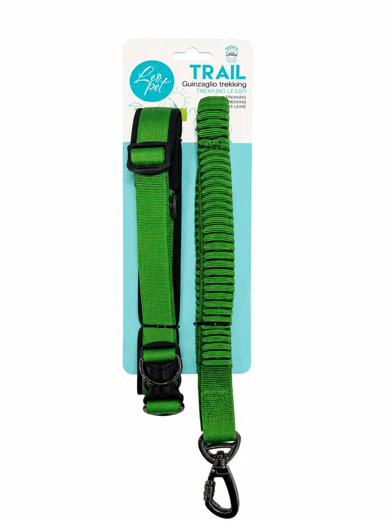 Guinzaglio Trekking per Cani Trail Verde Estensibile e Catarifrangente (120-180cm)