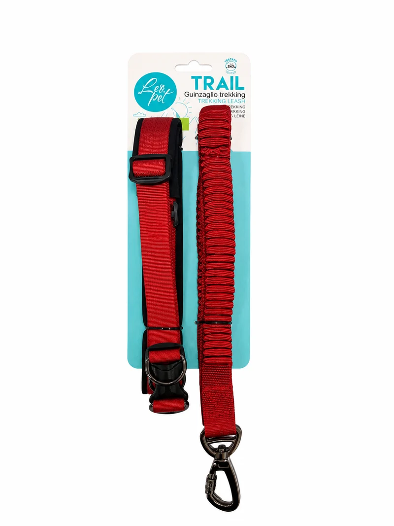 Guinzaglio Trekking per Cani Trail Rosso Estensibile e Catarifrangente (120-180cm)