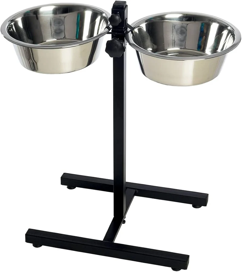 Supporto ad H Regolabile per Cani Taglia Grande - 2 Ciotole Acciaio Inox 2x4000ml (H 65cm)