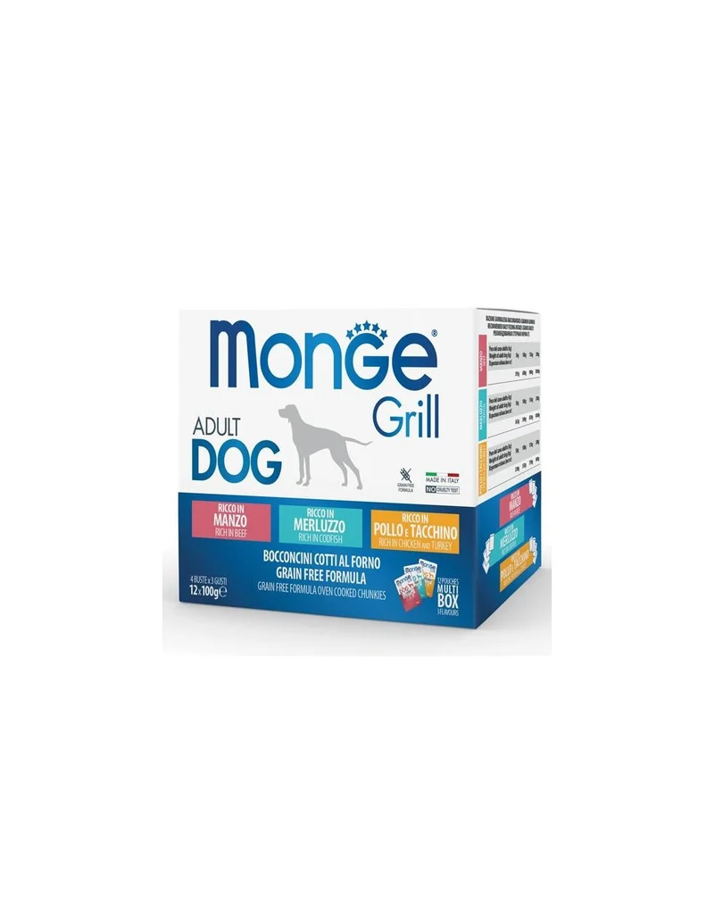 MONGE GrillMix Cane Adult Manzo, Merluzzo, Pollo e Tacchino 100 Gr x 12p