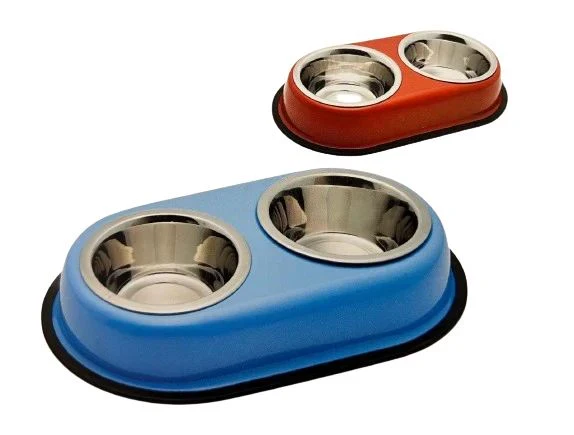 CIOTOLA ANTISCIVOLO DOPPIA IN ACCIAIO INOX 2X900 ML COLORI ASS.