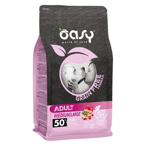 Oasy Grain Free Adult Medium/Large Maiale - Crocchette Cani, 12 kg
