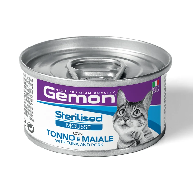 GEMON GATTO MOUSSE ADULTO STERILIZZATO TONNO & MAIALE LATTINA 85 GR