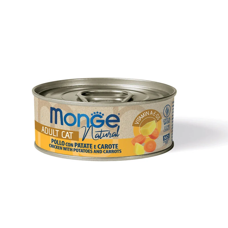 MONGE GATTO DELICATE LATTINA ADULTO PEZZETTI DI POLLO, PATATE & CAROTE 80 GR
