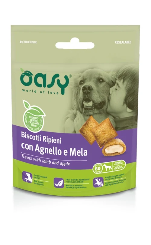 OASY CANE SNACK BISCOTTI RIPIENI ADULTO AGNELLO & MELA 80 GR