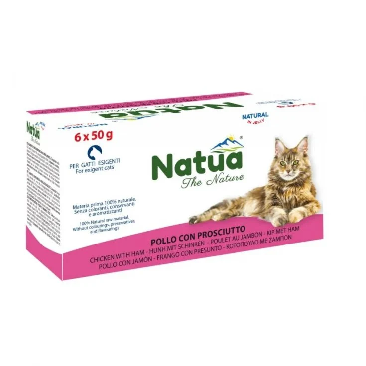 Natua Gatto Pollo e Prosciutto - Multipack Cibo Umido Naturale - 8x6x50 g