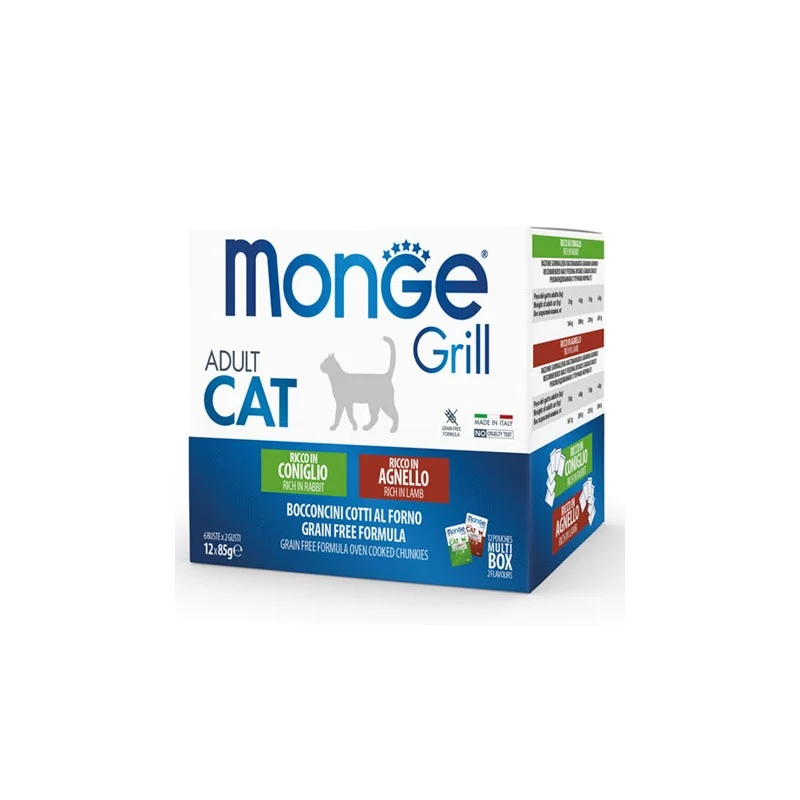 Monge Grill Mix Gatto - Bocconcini in Gelatina Coniglio e Agnello - 12 pz