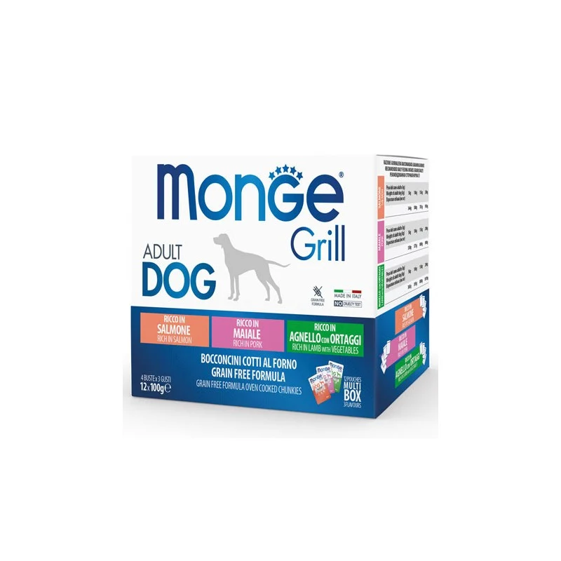 Monge Grill Mix Cane - Bocconcini Salmone, Maiale e Agnello - 12 pz