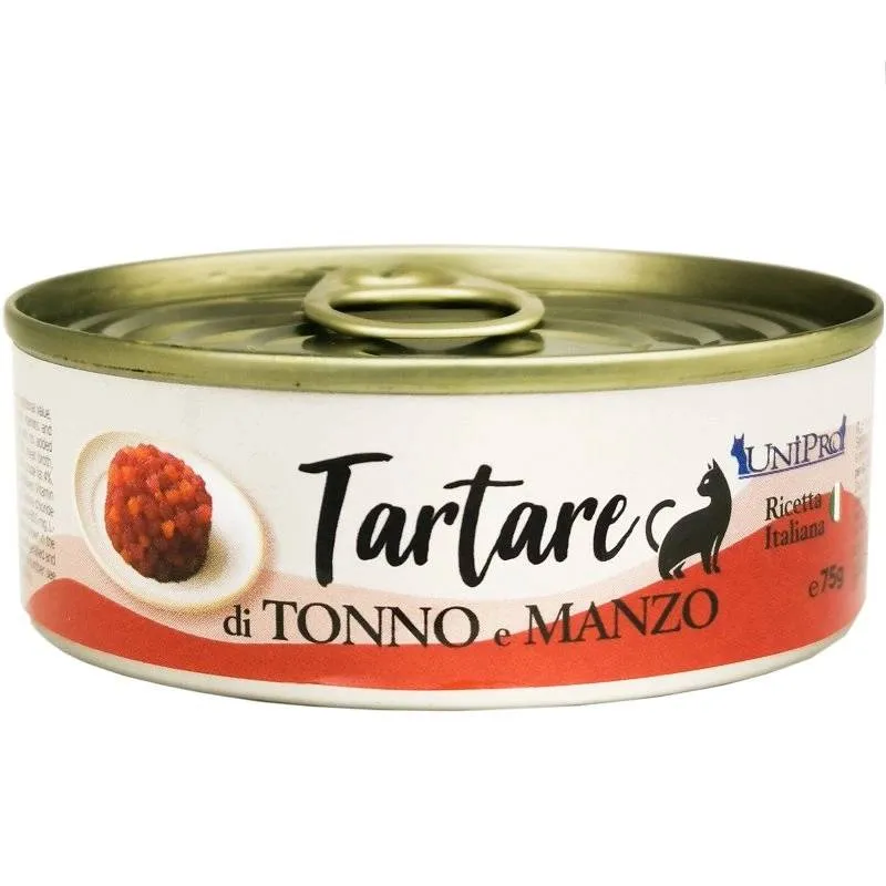 Unipro Tartare Tonno e Manzo - Alimento Umido Naturale per Gattii - 75 g