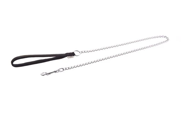 Guinzaglio in Nylon Imbottito con Catena per Cani - 2,5x90 cm Nero