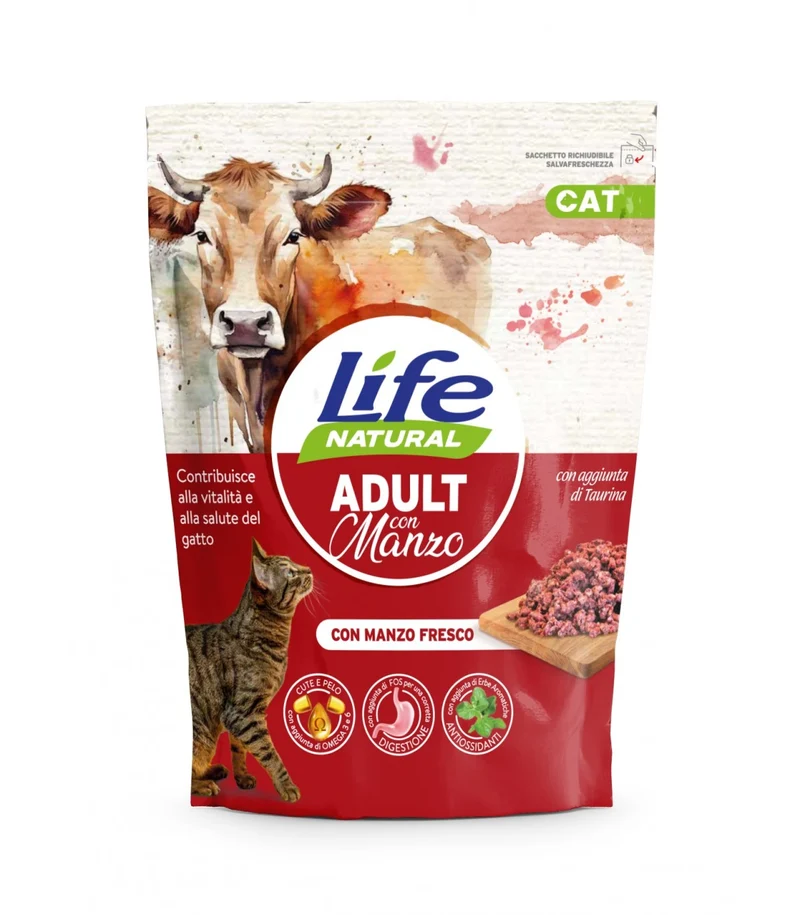 Lifecat Adult Manzo - Crocchette Naturali per Gatti Adulti - 800 g