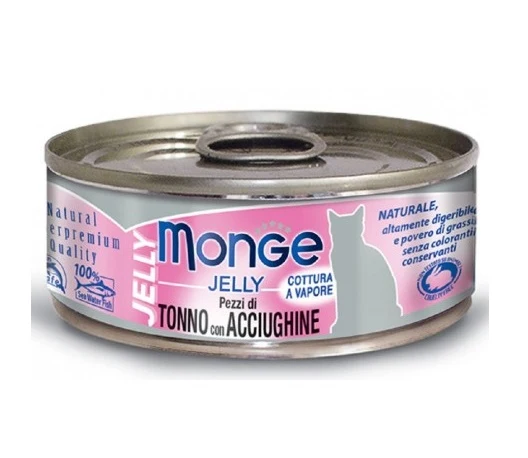 MONGE GATTO JELLY LATTINA ADULTO PEZZI DI TONNO & ACCIUGHINE 80 GR