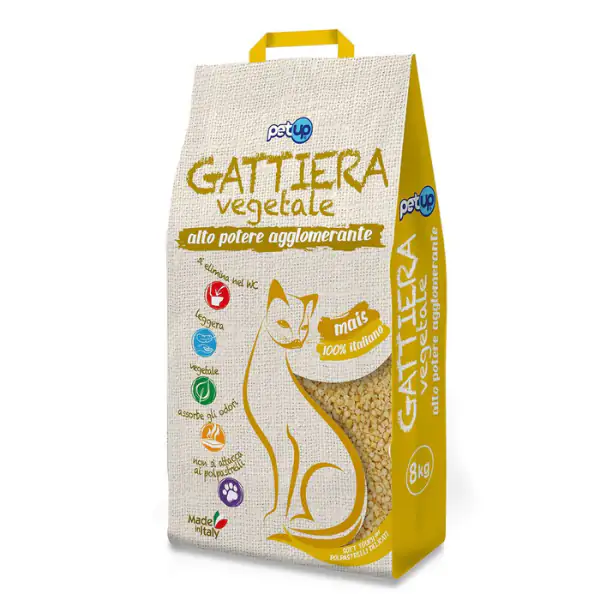 Lettiera vegetale 100% Mais ad alto potere agglomerante Gattiera PetUp