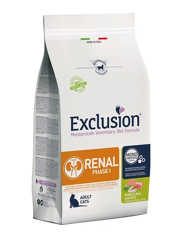 EXCLUSION GATTO DIET RENAL FASE 1 ADULTO MAIALE, PISELLI & RISO 1,5 KG