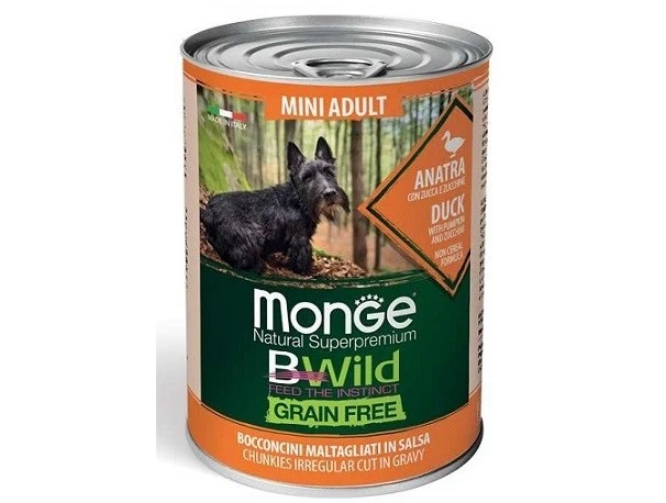 MONGE CANE BWILD GRAIN FREE LATTINA ADULTO MINI ANATRA, ZUCCA & ZUCCHINE 400 GR