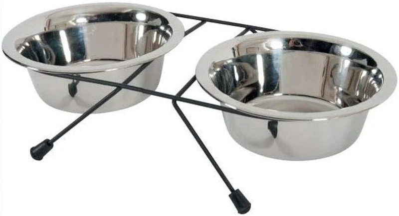 Supporto Doppio Zolux con 2 Ciotole in Acciaio Inox - 1,3 Litri