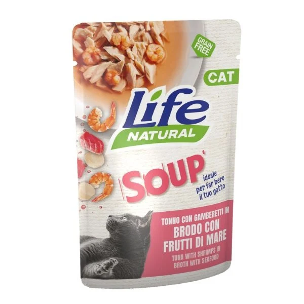Lifecat Soup Tonno e Gamberetti in Brodo - Frutti di Mare - 60 g