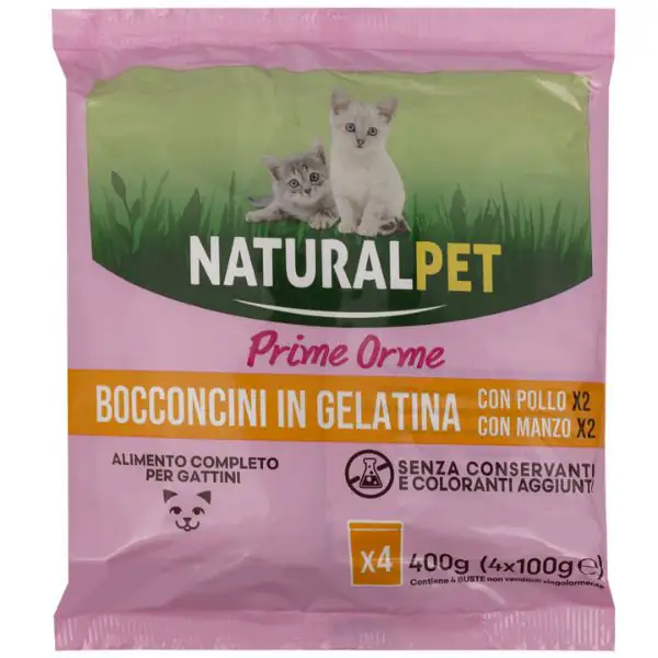 NaturalPet Prime Orme Kitten bocconcini in gelatina multipack 4x100 gr