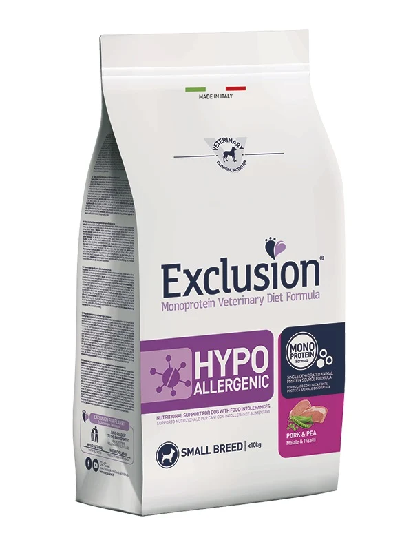 EXCLUSION CANE DIET HYPOALLERGENIC ADULTO SMALL MAIALE & PISELLI 7 KG