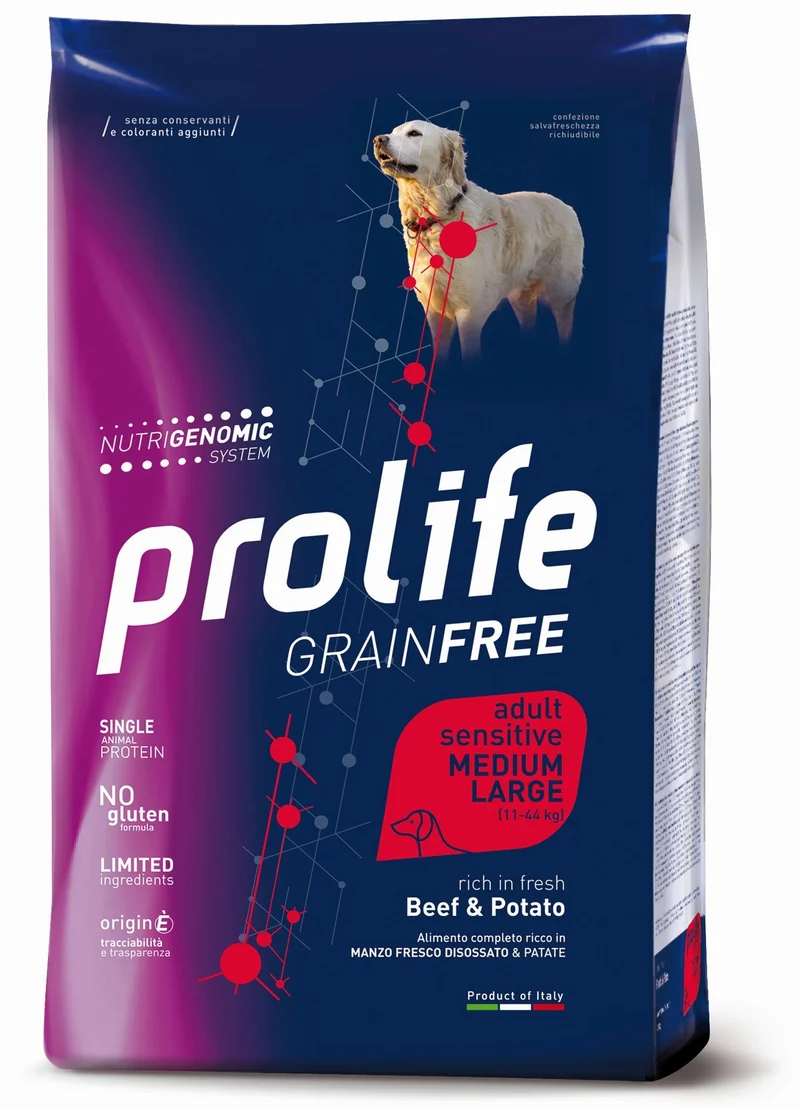 Prolife Cane Grain Free Sensitive Adulto Medium & Large Manzo & Patate 10 kg