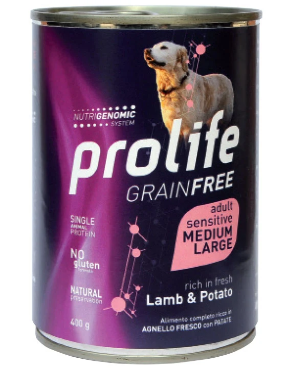 Prolife Cane Grain Free Sensitive Adulto Medium & Large Agnello & Patate Lattina 400 g