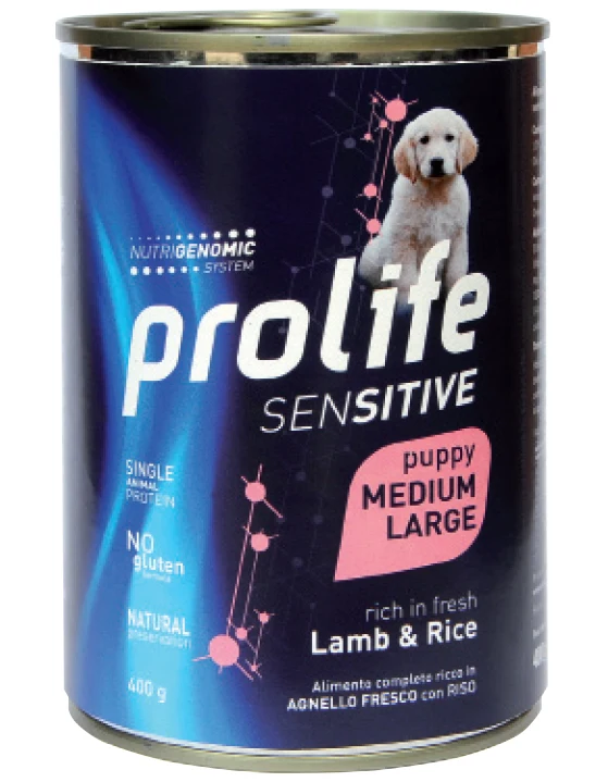 Prolife Cane Sensitive Puppy Medium & Large Agnello & Riso Lattina 400 g