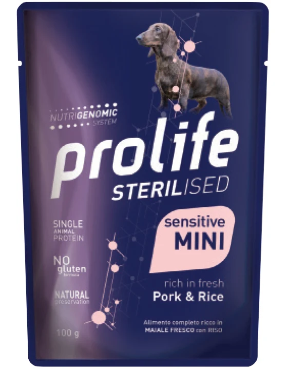 Prolife Cane Sterilised Sensitive Adulto Mini Maiale & Riso Busta 100 g