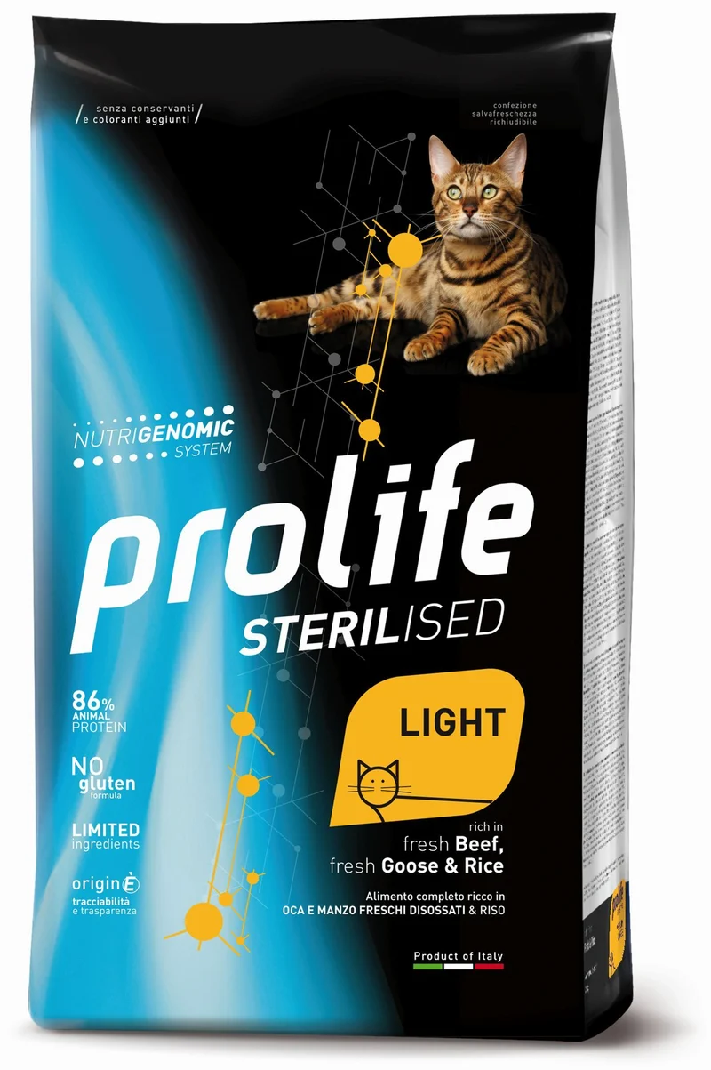 Prolife Gatto Sterilised Light Adulto Oca, Manzo & Riso 400 g