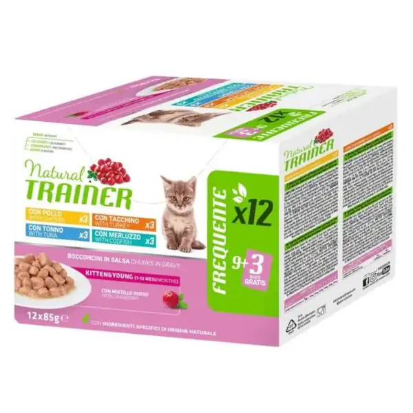 Natural Trainer Cat Kitten Bocconcini in salsa cotti al vapore multipack 12x85 gr