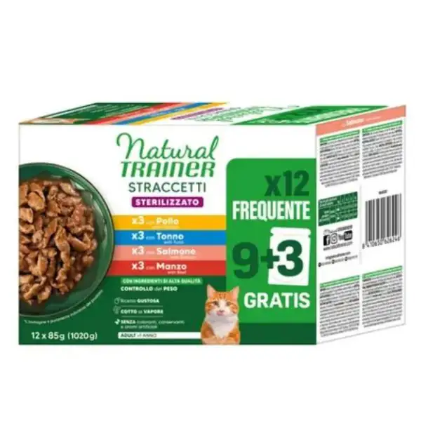 Natural Trainer Cat Adult Sterilised Straccetti cotti al vapore multipack 12x85 gr