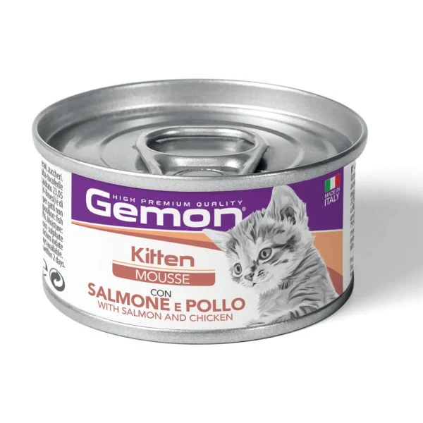 Gemon Mousse Kitten Salmone e Pollo - Alimento Umido per Gattini - 85 g