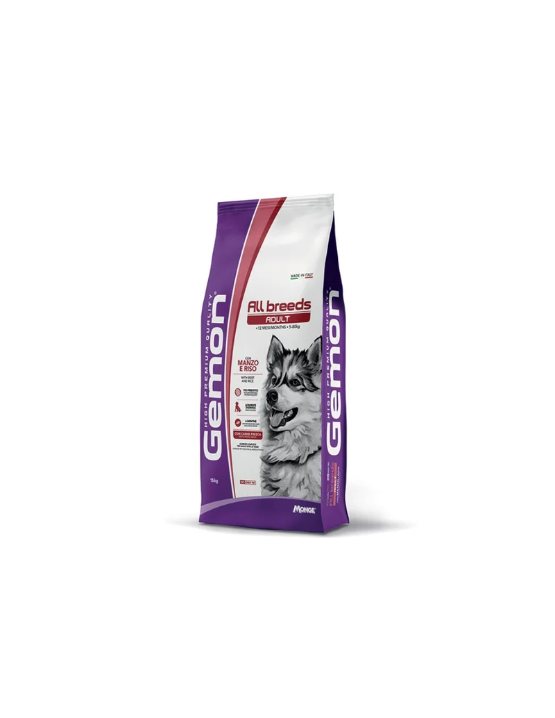 Gemon Adult Medium Manzo e Riso - Crocchette Complete per Cani - 15 kg