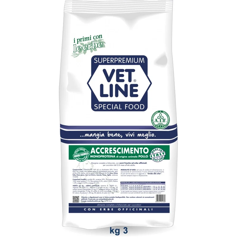 VETLINE CANE ACCRESCIMENTO MONOPROTEICO POLLO 3 KG