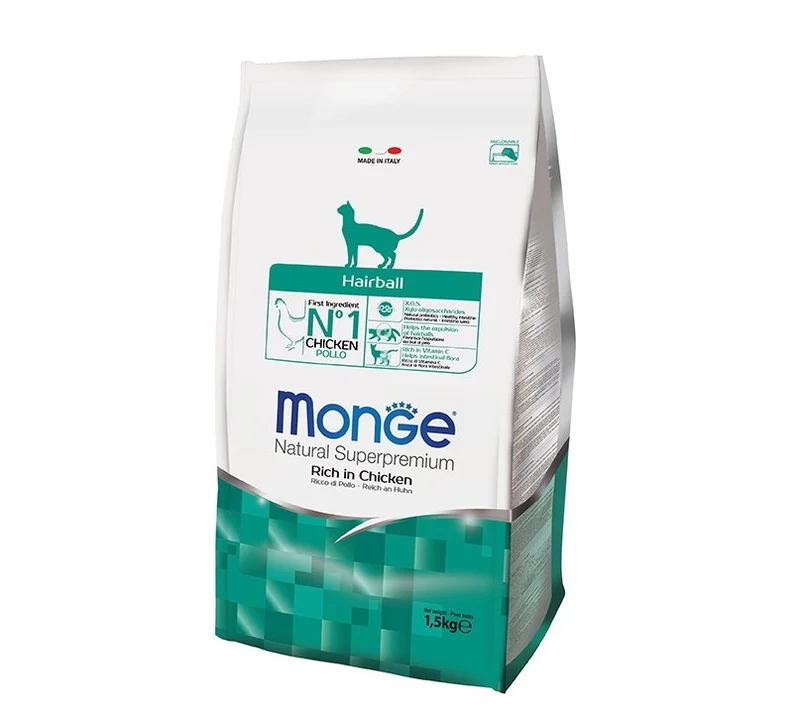 MONGE GATTO NATURAL SUPERPREMIUM HAIRBALL ADULTO POLLO 1,5 KG