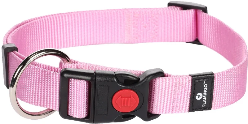 FLAMINGO CANE COLLARE IN NYLON "ZIGGI" 10 MM x 15-25 CM ROSA