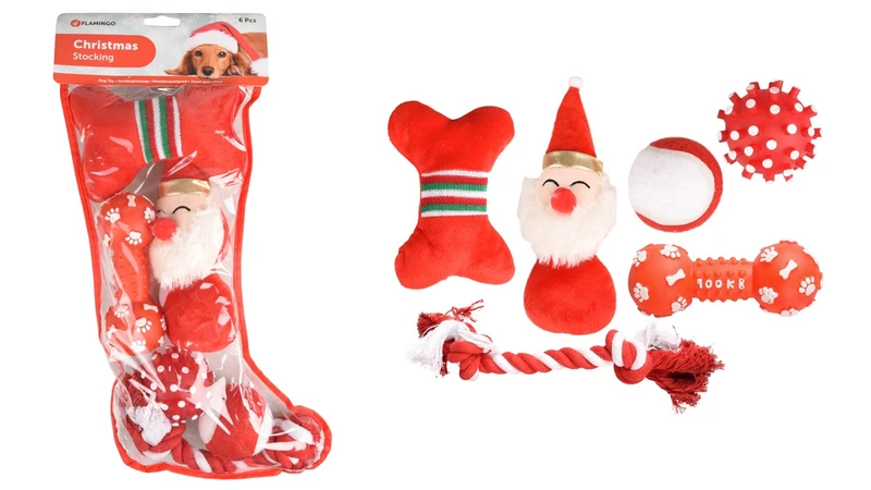 FLAMINGO XMAS CANE CALZA REGALO (6 GIOCHI ALL'INTERNO)