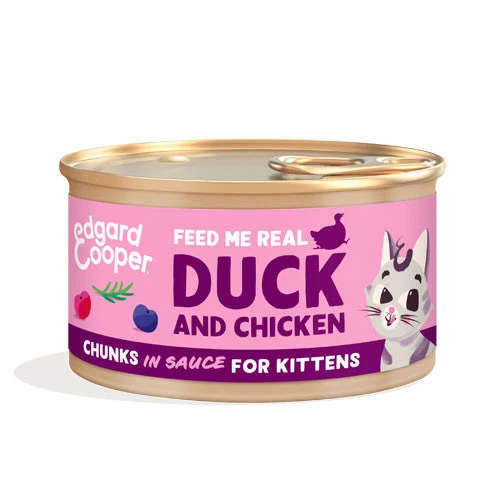 Edgard & Cooper Umido Gatto Kitten Anatra e Pollo BOCCONCINI IN SALSA