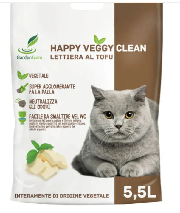 Happy Veggy Clean Lettiera per Gatti al Tofu - Naturale 5,5 lt