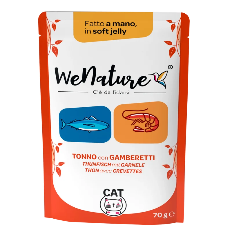 WeNature Umido Gatto Adulto in Gelatina Fatto a Mano Cotto al Vapore, Senza Coloranti o Conservanti Soft Jelly 70g