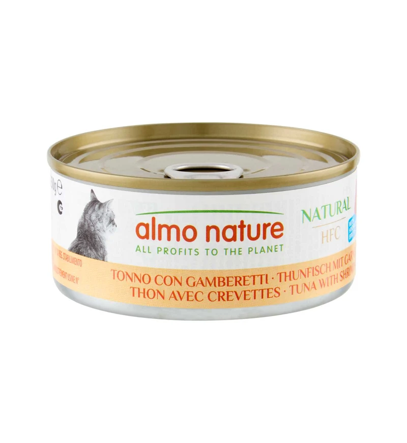 ALMO NATURE HFC GATTO NATURAL CON TONNO E GAMBERETTI DA 150 GR IN LATTINA