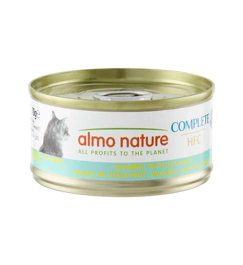 ALMO NATURE HFC GATTO COMPLETE CON SGOMBRO E PATATA DOLCE DA 70 GR IN LATTINA