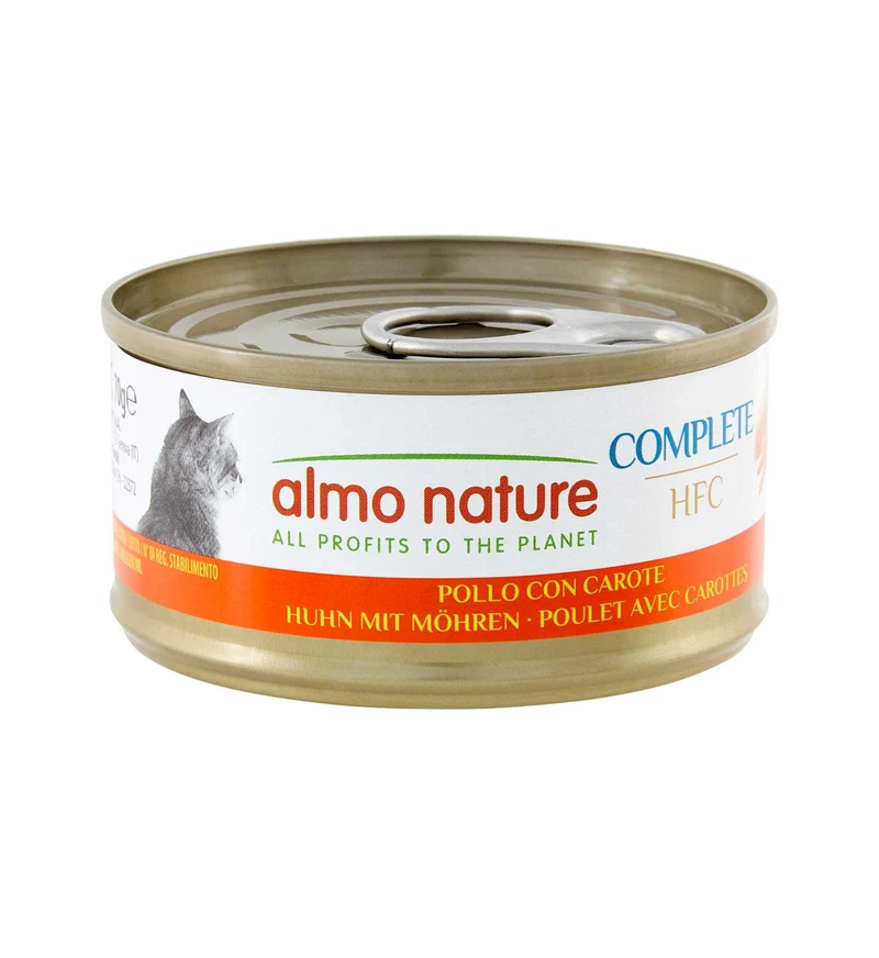 ALMO NATURE HFC GATTO COMPLETE CON POLLO E CAROTA DA 70 GR IN LATTINA