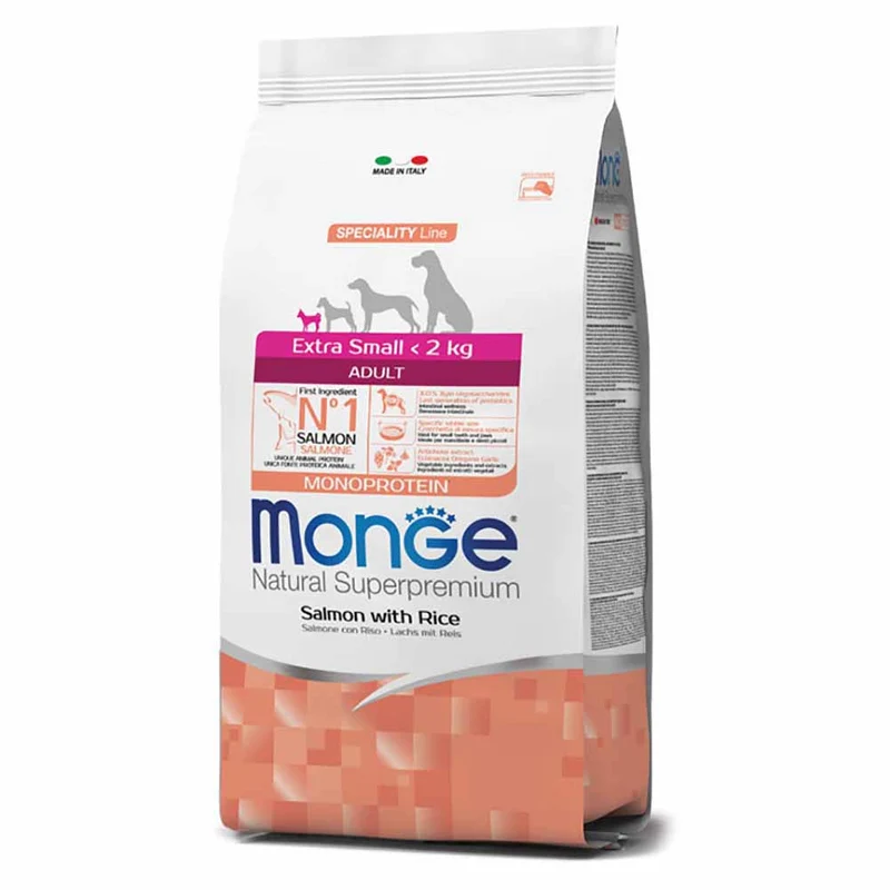 Alimento cane Monge superpremium extra small adult salmone e riso 800g