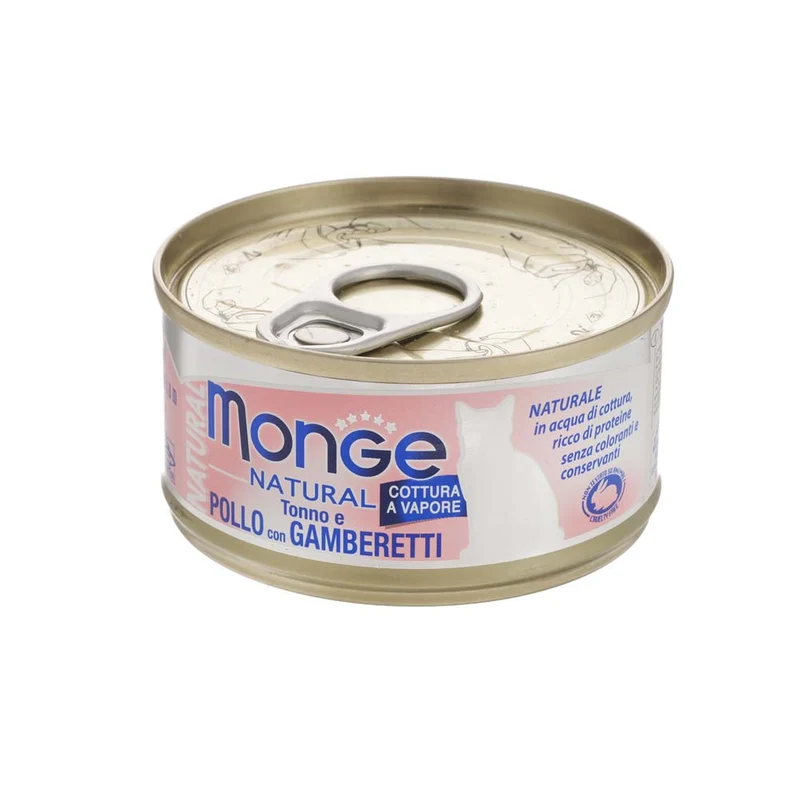 Alimento gatto Monge Natural tonno con pollo e gamberi 80g