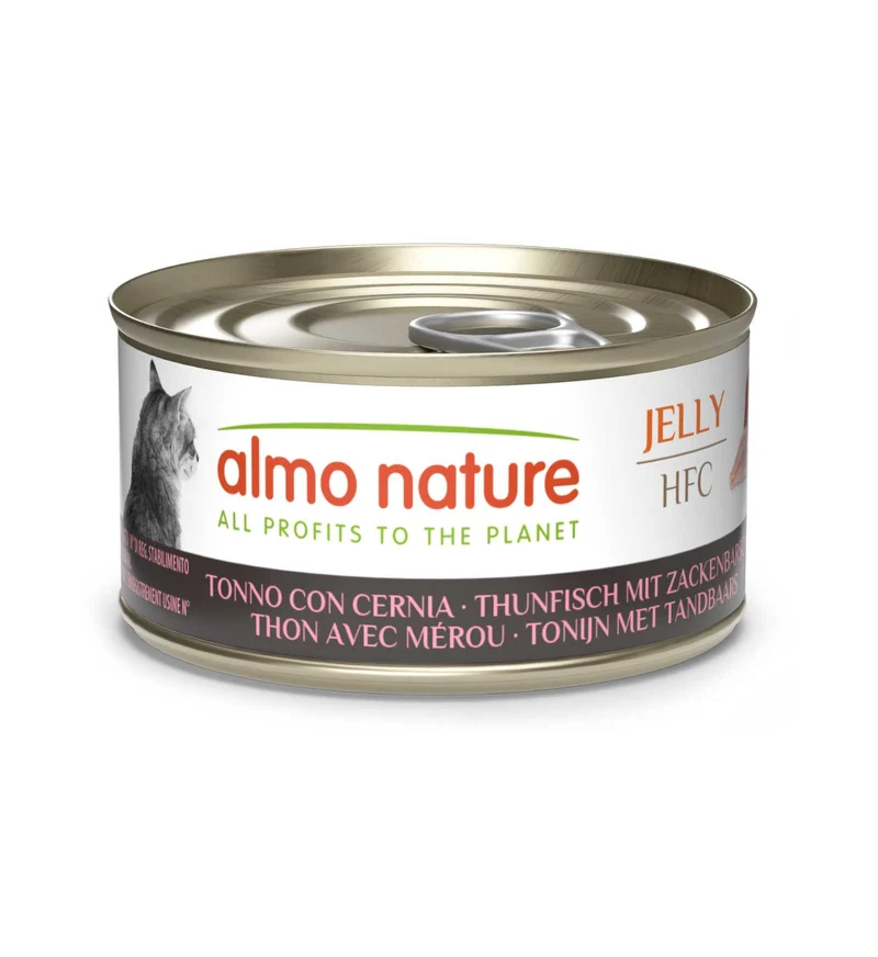 ALMO NATURE HFC GATTO JELLY CON TONNO E CERNIA DA 70 GR IN LATTINA