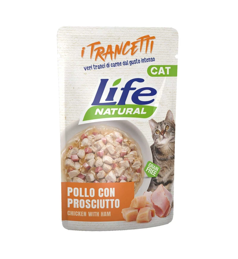 LIFEPETCARE GATTO LIFE CAT TRANCETTI POLLO CON PROSCIUTTO DA 55 GR IN BUSTA