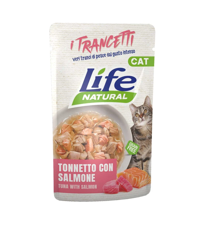 LIFEPETCARE GATTO LIFE CAT TRANCETTI TONNETTO CON SALMONE DA 55 GR IN BUSTA