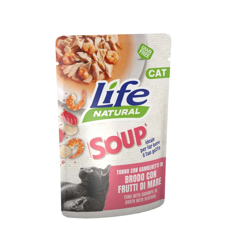 LIFEPETCARE GATTO LIFE CAT SOUP TONNO CON GAMBERETTI IN BRODO DI FRUTTI DI MARE DA 60 GR IN BUSTA