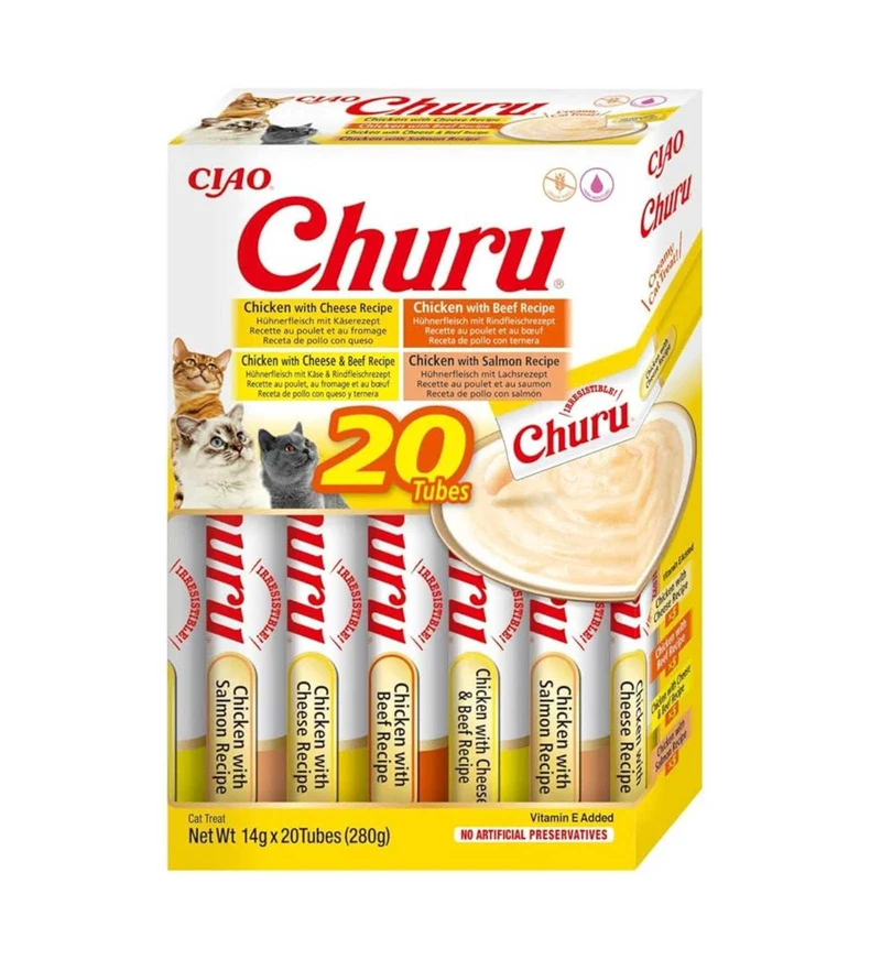 INABA CIAO CHURU GATTO SNACK BOX TREATS POLLO E FORMAGGIO 280 GR 20 PEZZI