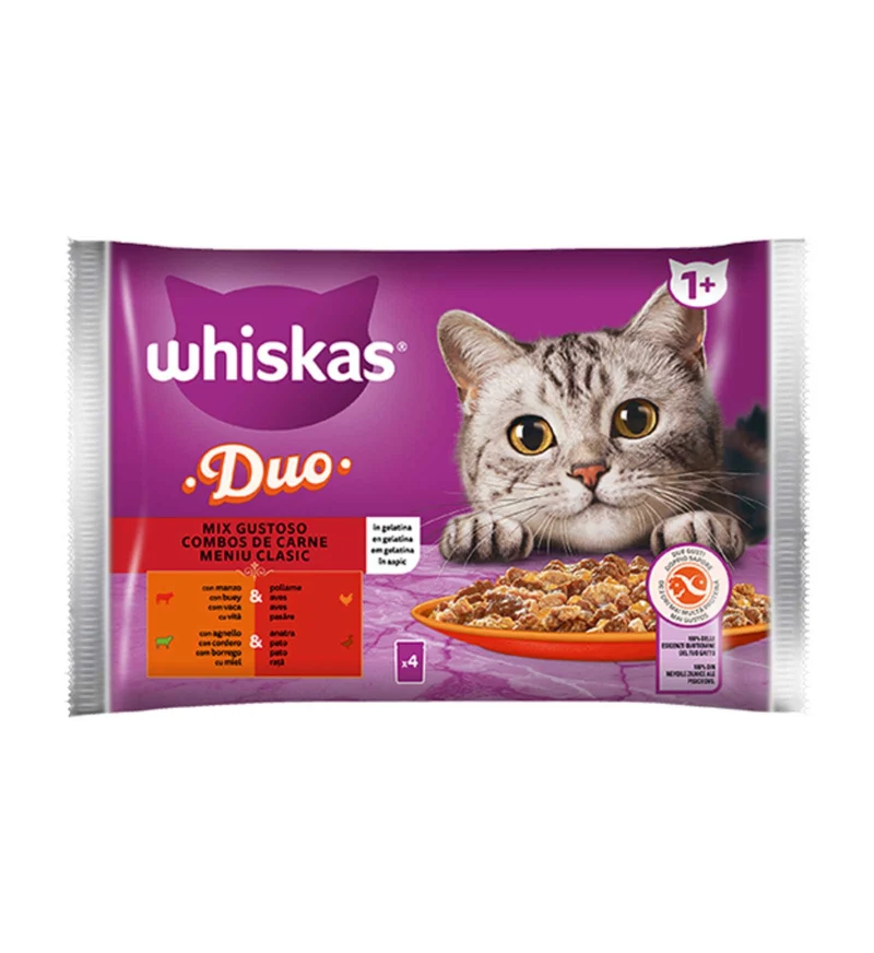 WHISKAS GATTO DUO MIX GUSTOSO CARNE IN GELATINA 4 BUSTE DA 85 GR